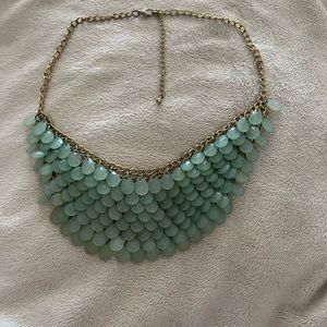 Necklace Teal Multi Beaded Bib Retro Costume Jewelry Chain Link 11" Vintage
